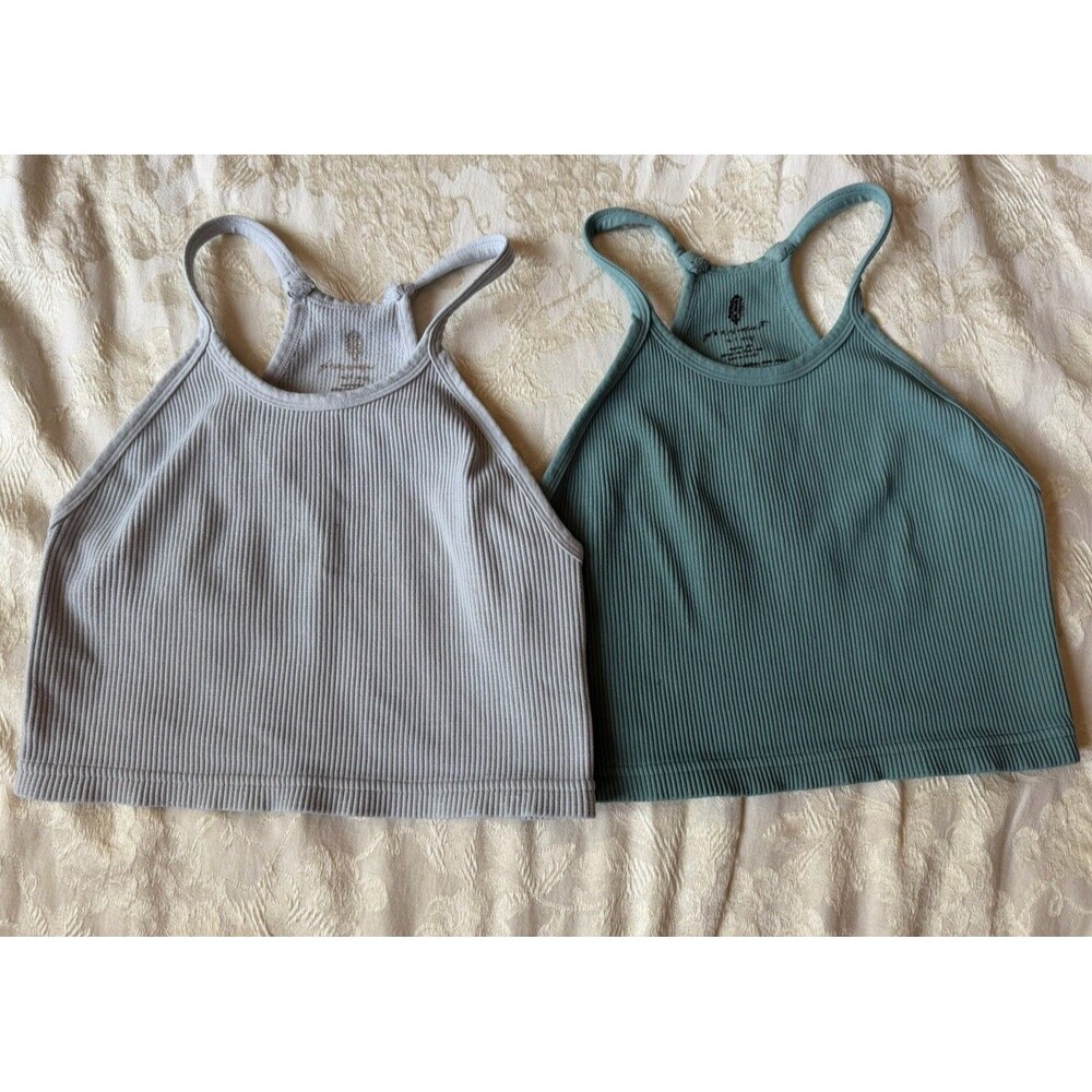 Free People Movement Happiness Runs Ribbed Crop Tank Top Lot of 2 Pilates Med - Picture 1 of 5
